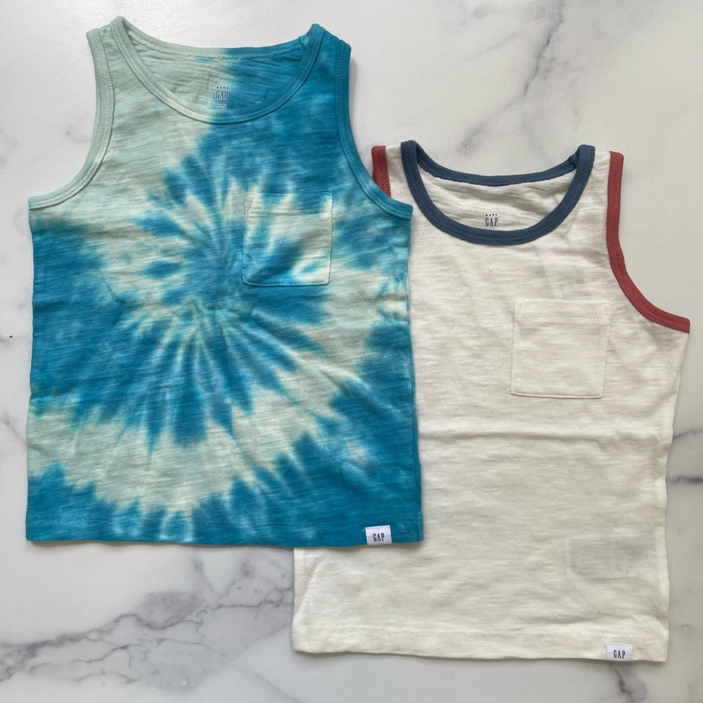 NWT Baby GAP size 2 years tank set, one spiral tie dye, one red/blue ringer